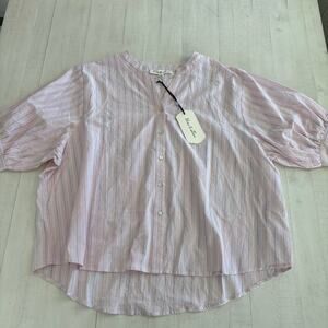 Vine & Love Pinstripe Puff sleeve Over Size Fit Top Size Large NWT